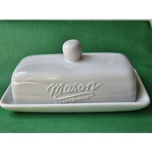 Mason Craft Jar & More Ceramic White Butter Dish w/ Lid Stoneware Cottagecore